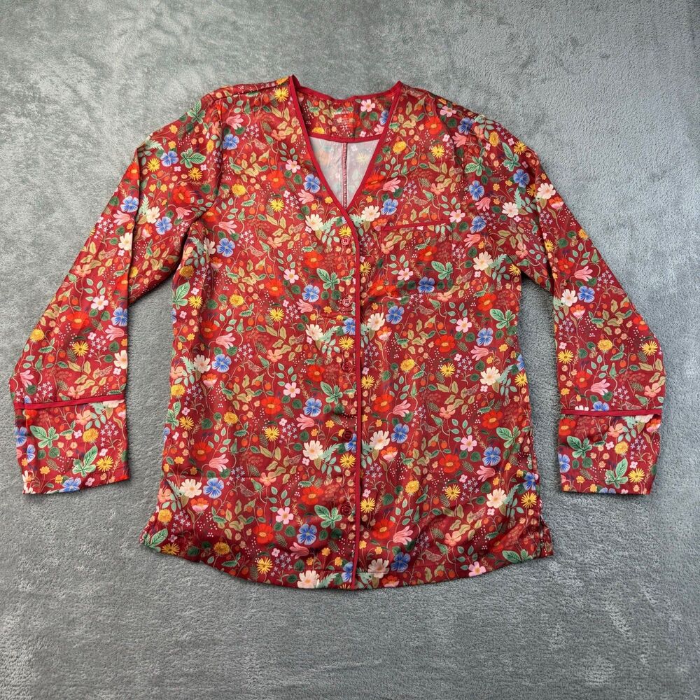 Summersalt Pajama Top Women's Small Red Floral Soft Comfy Sleep Long Sleeve Cute